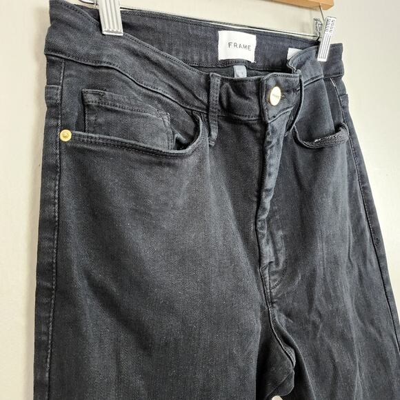 FRAME Le One Black Flare Split Hem High Waist Jeans Super Stretch NWT Size 2 - Picture 6 of 13